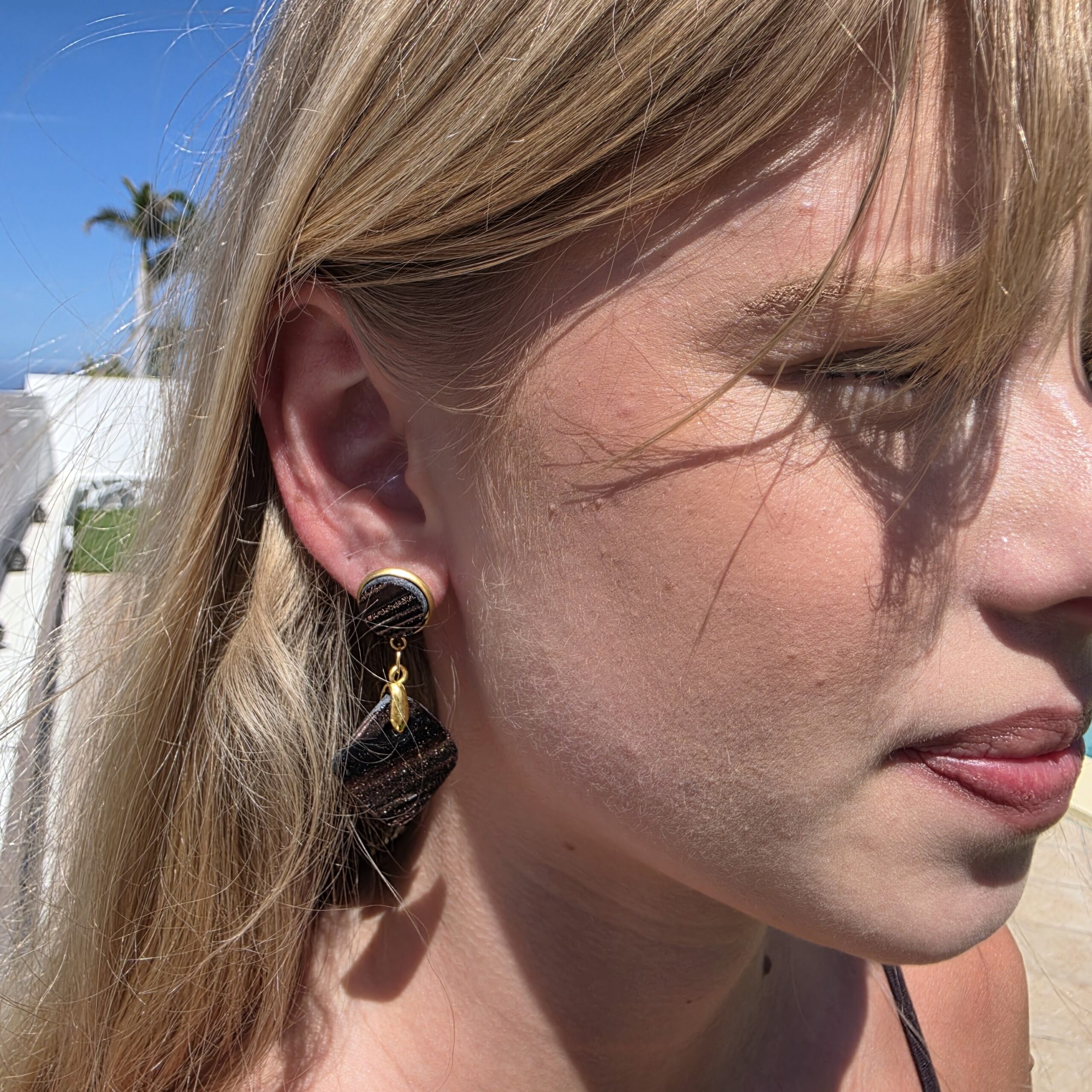 Isabella Aitana Copper and Brown Metallic Glass Studs - Image 2