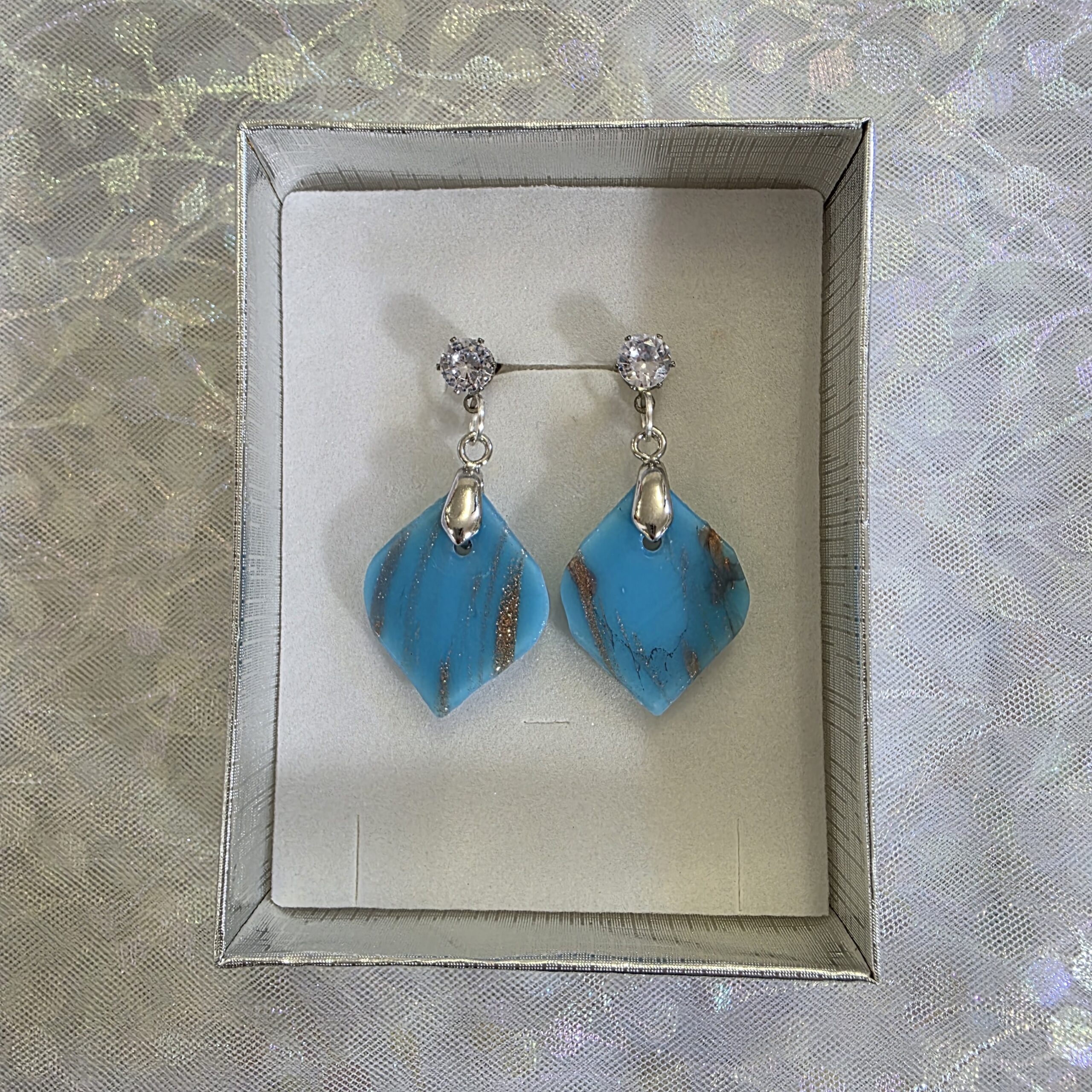 Valerie Light Cyan Blue Metallic Glass Studs - Image 5