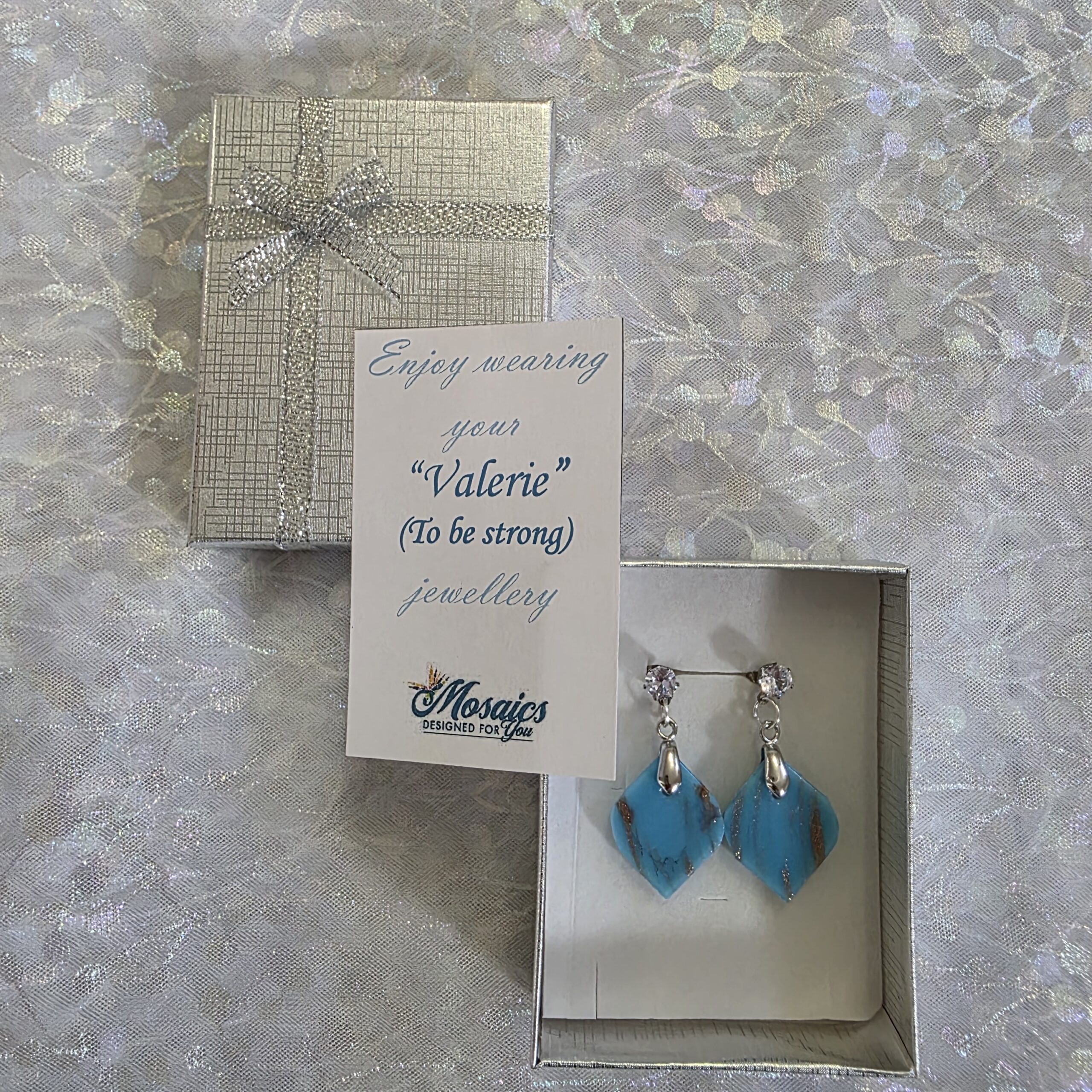Valerie Light Cyan Blue Metallic Glass Studs - Image 4