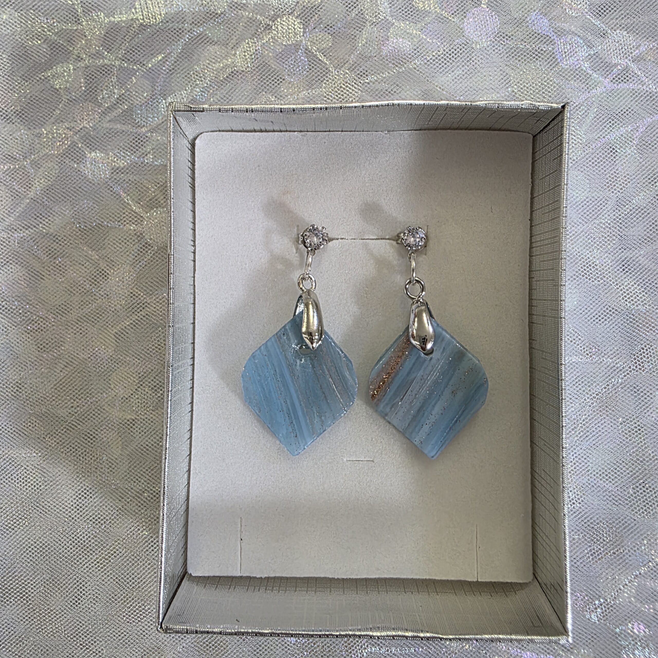 Valerie Pale Blue Metallic Glass Studs - Image 5