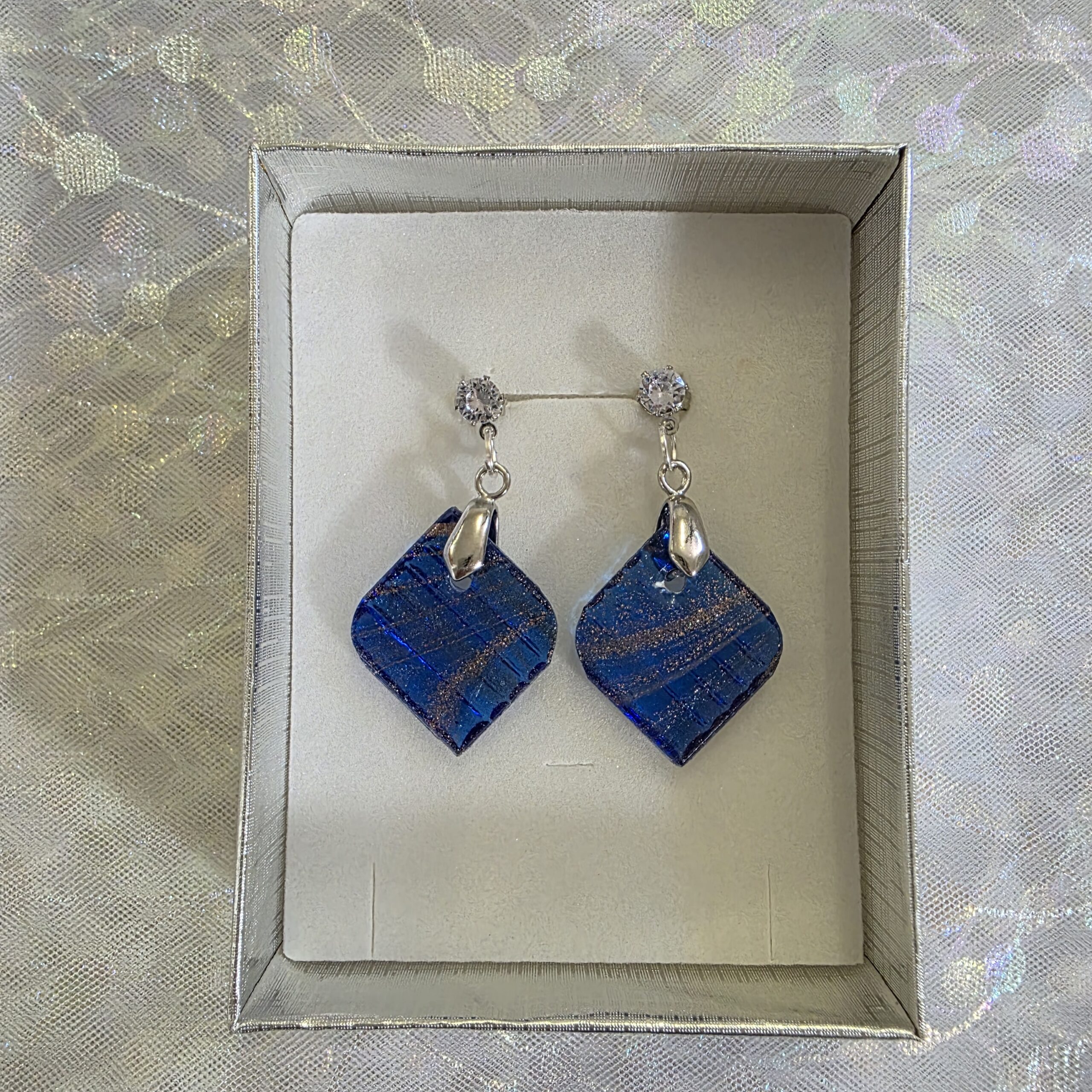 Valerie Navy Metallic Glass Studs - Image 4