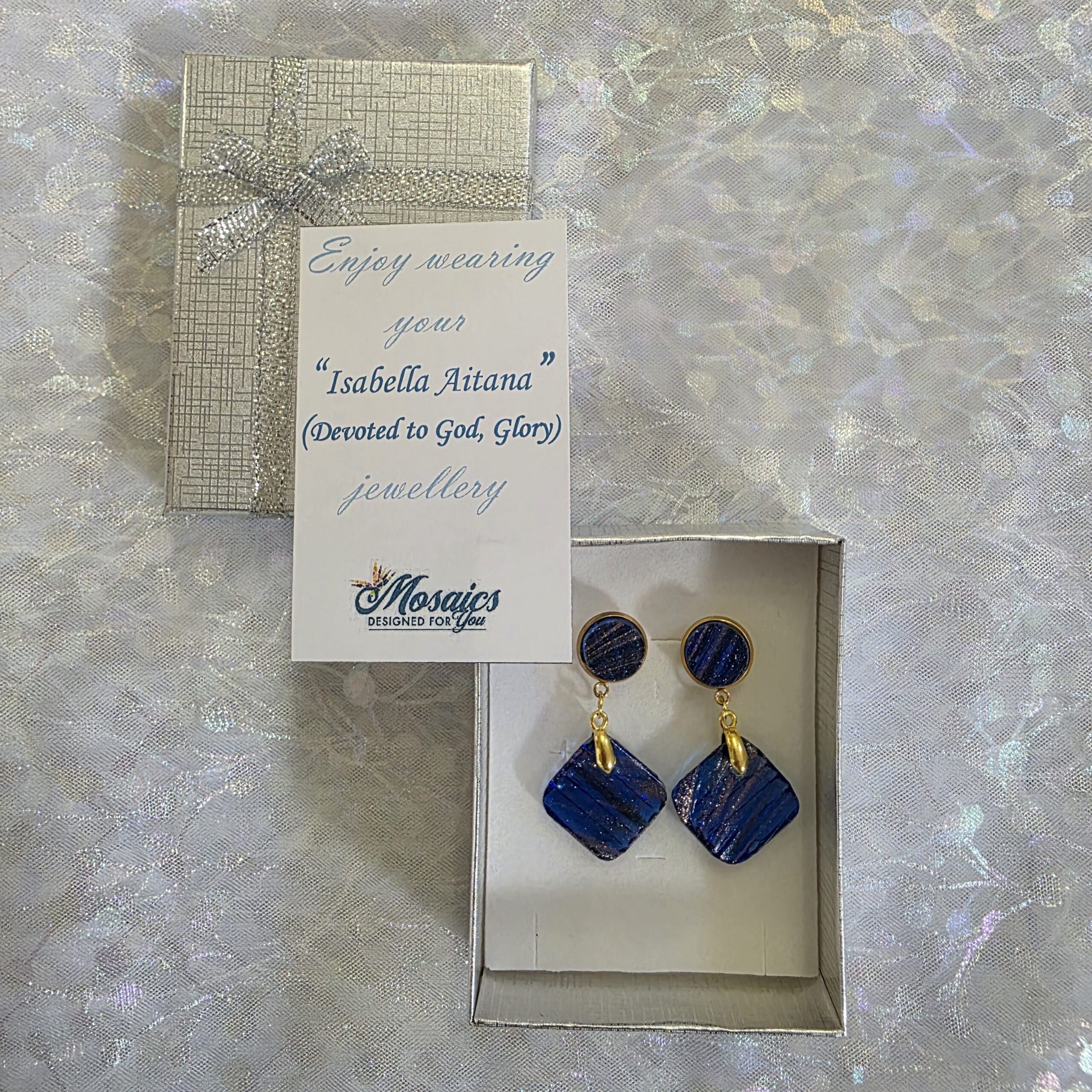 Isabella Aitana Navy Metallic Glass Studs - Image 3