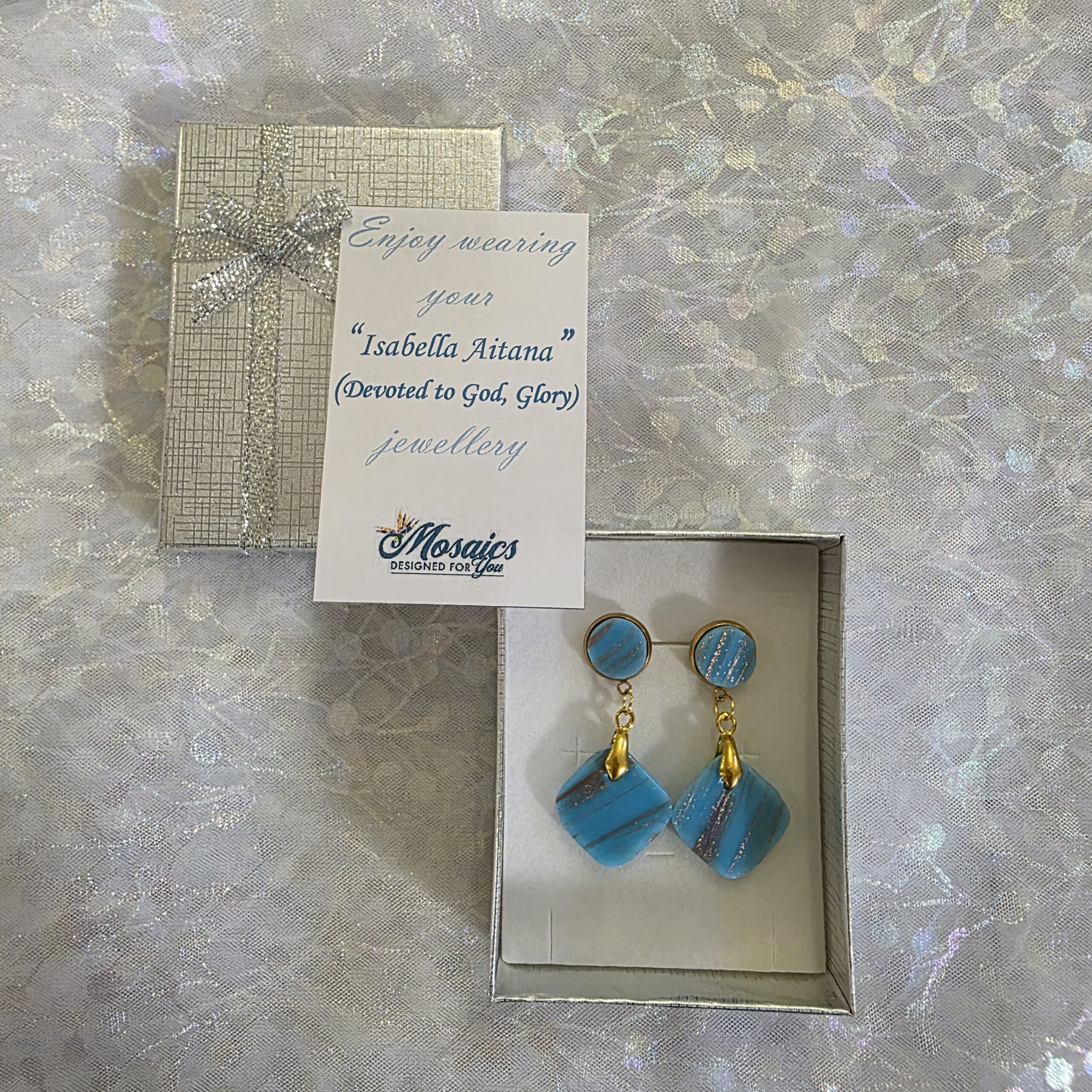 Isabella Aitana Light Cyan Blue Metallic Glass Studs - Image 3