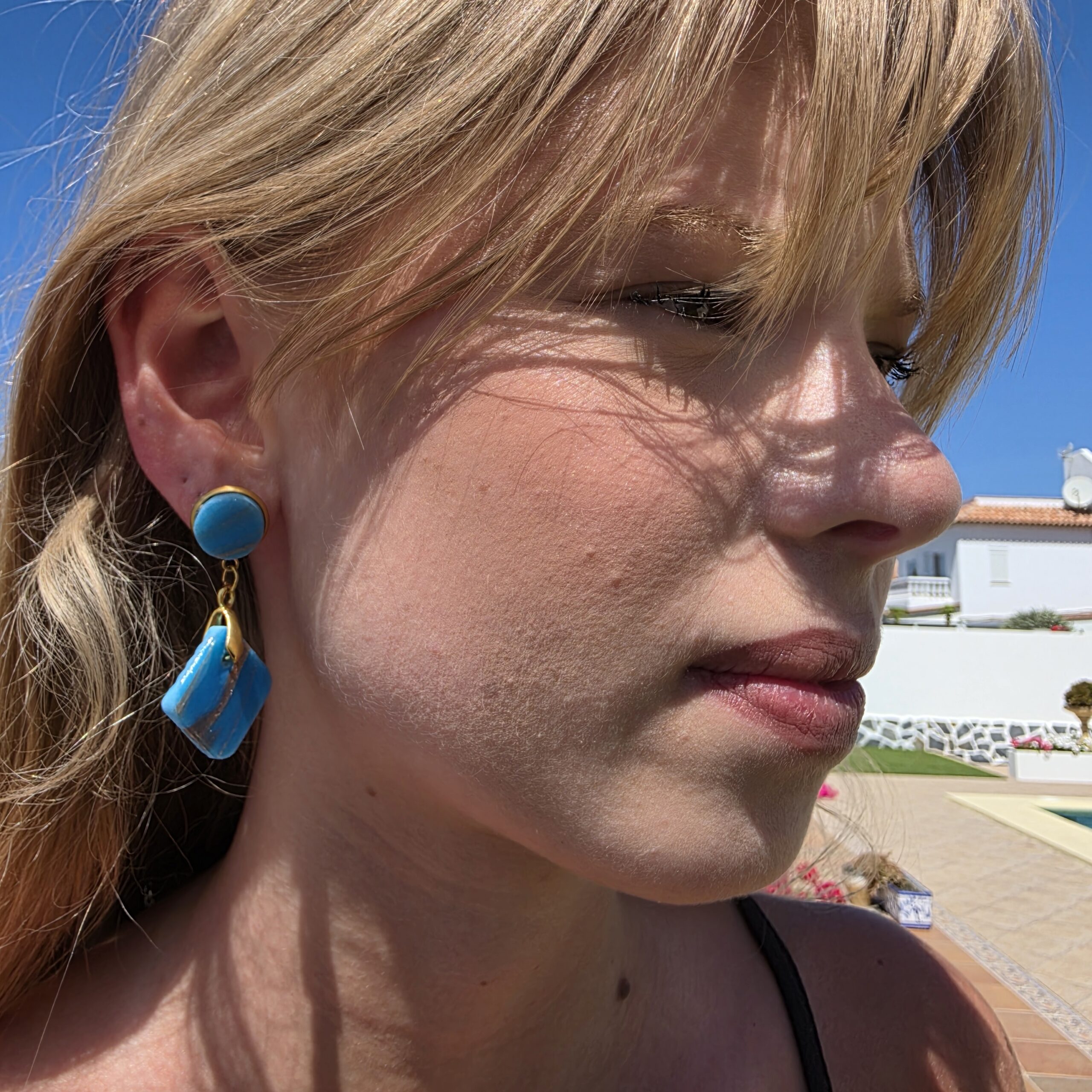 Isabella Aitana Light Cyan Blue Metallic Glass Studs