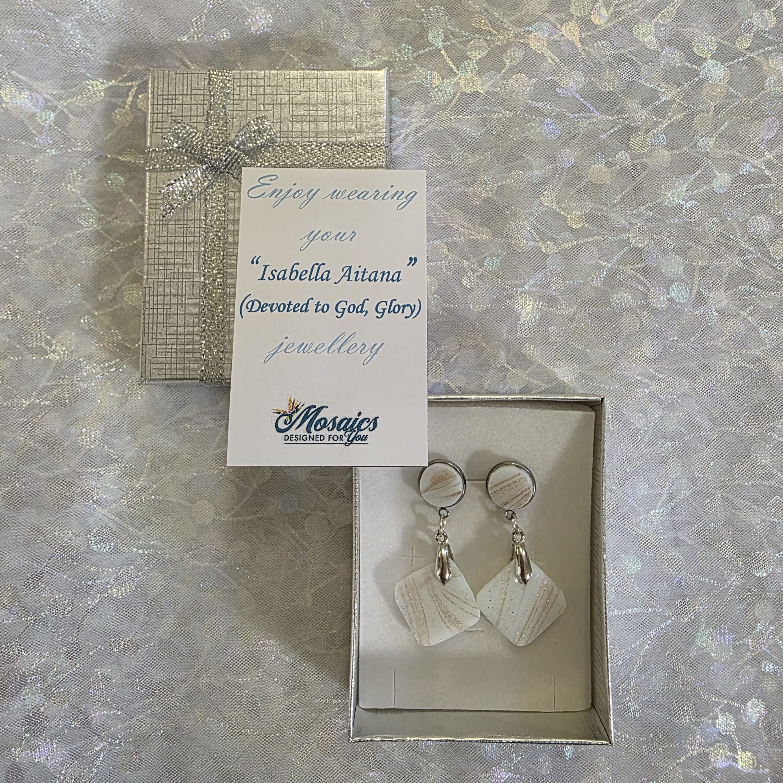 Isabella Aitana White Metallic Glass Studs - Image 4