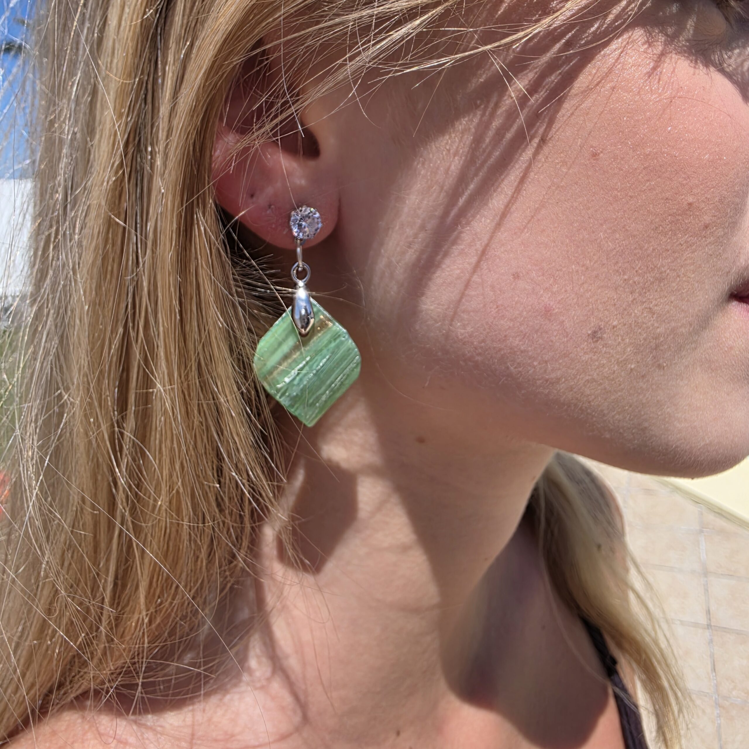 Valerie Light Green Metallic Glass Studs