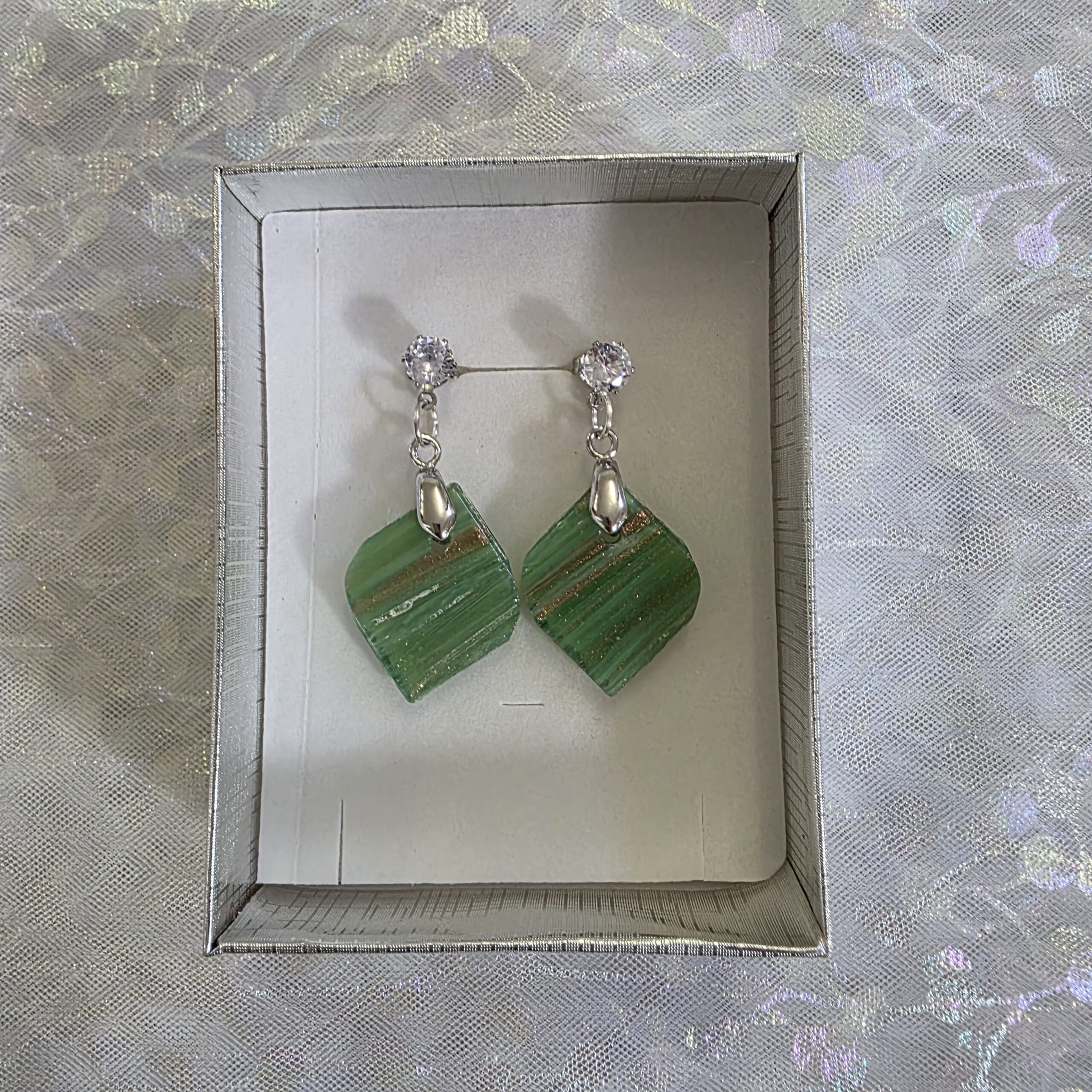 Valerie Light Green Metallic Glass Studs - Image 5