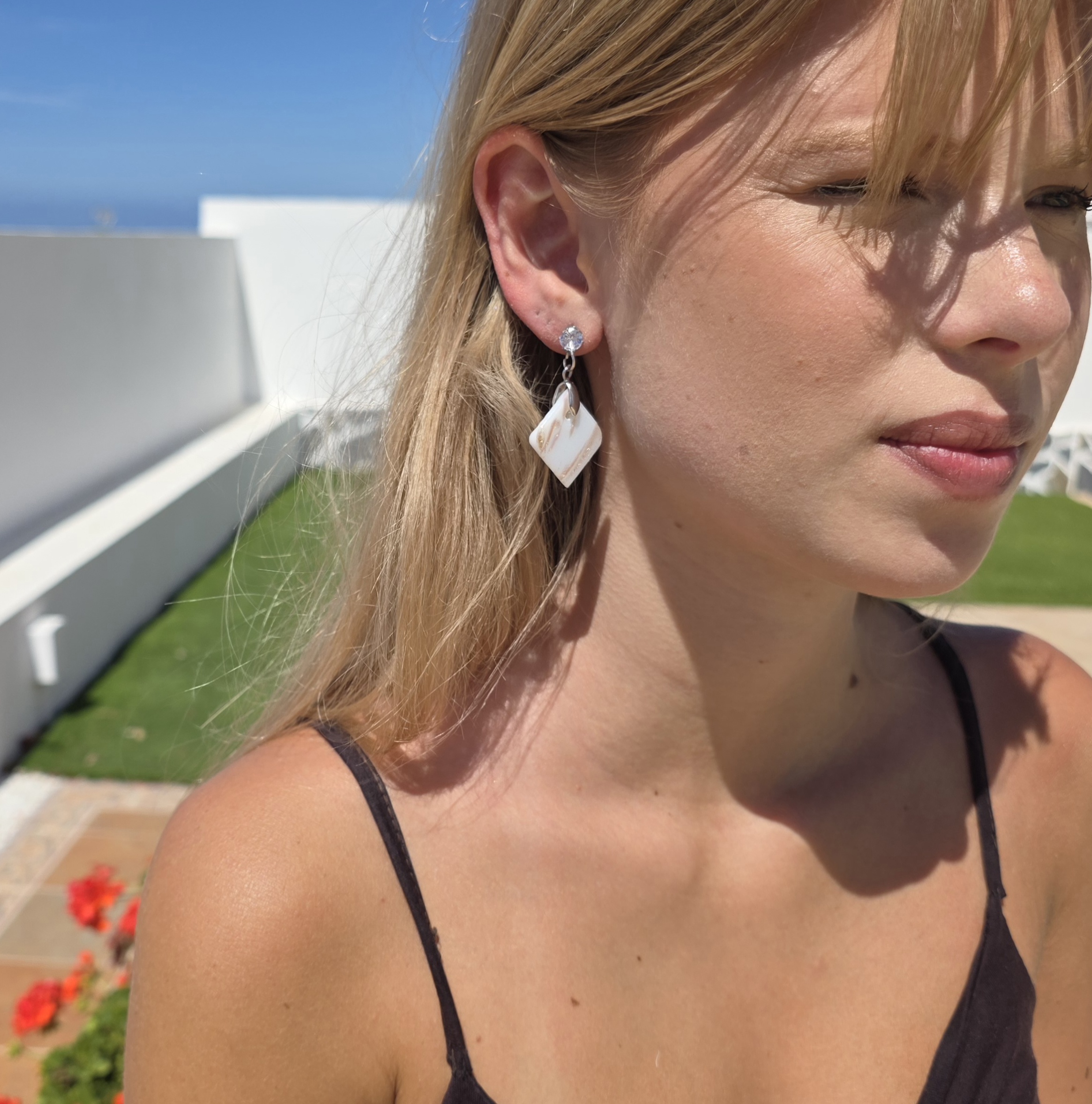 Valerie White Metallic Glass Studs - Image 2