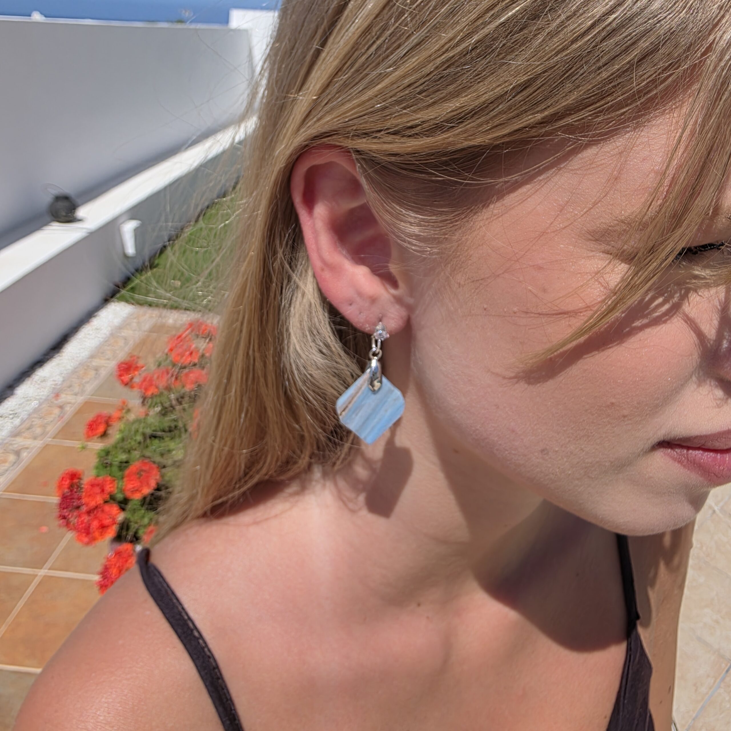 Valerie Pale Blue Metallic Glass Studs - Image 2