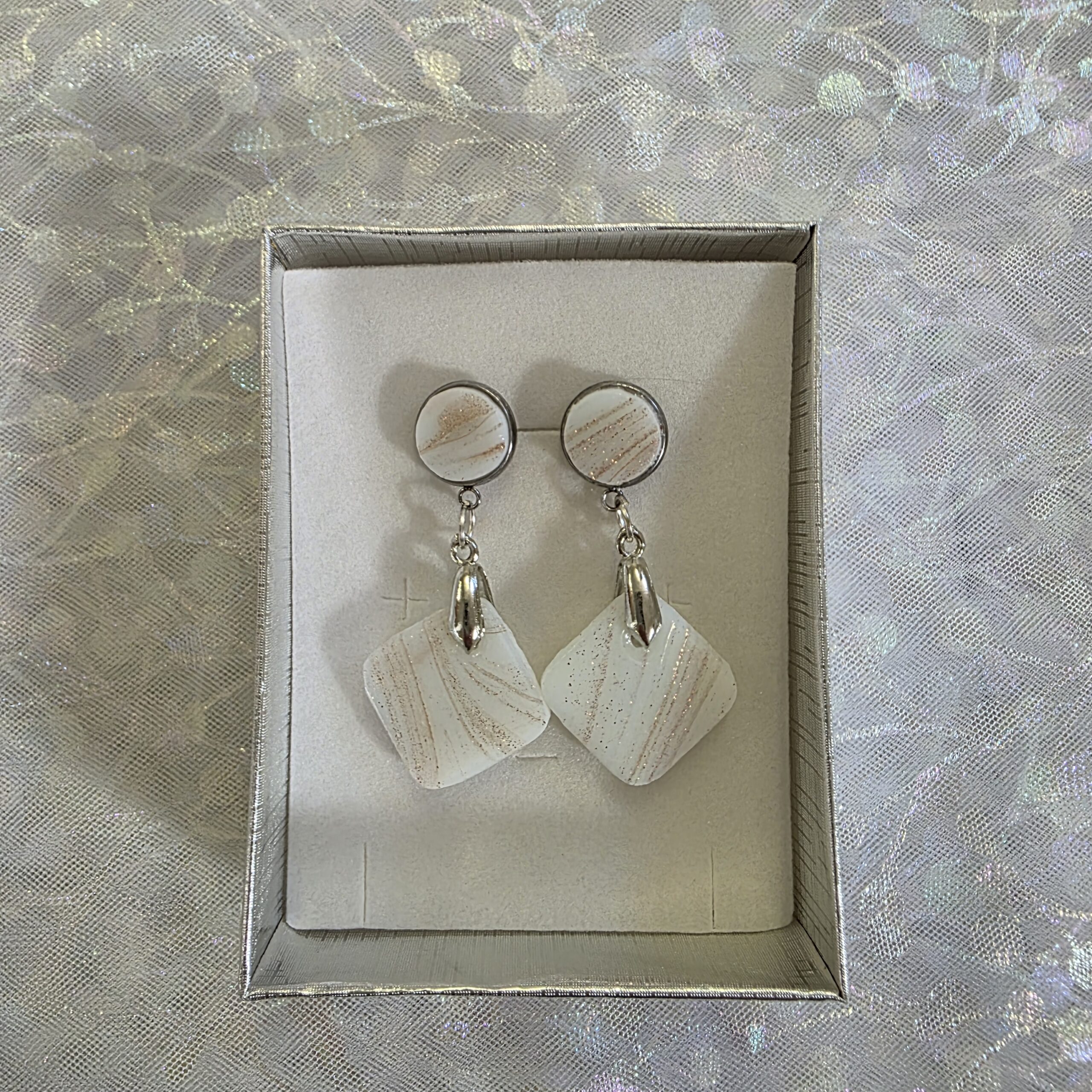 Isabella Aitana White Metallic Glass Studs - Image 5