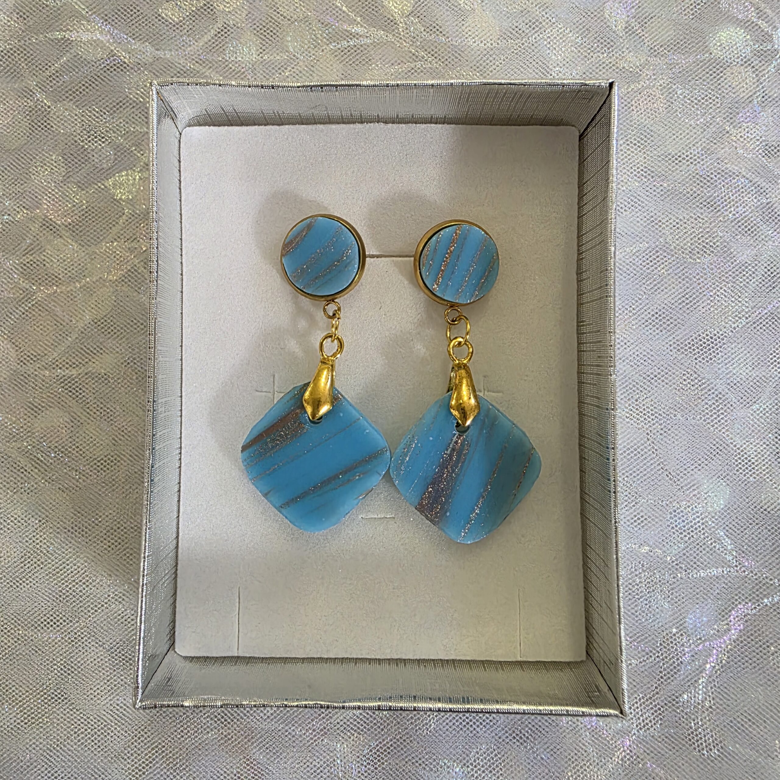 Isabella Aitana Light Cyan Blue Metallic Glass Studs - Image 4