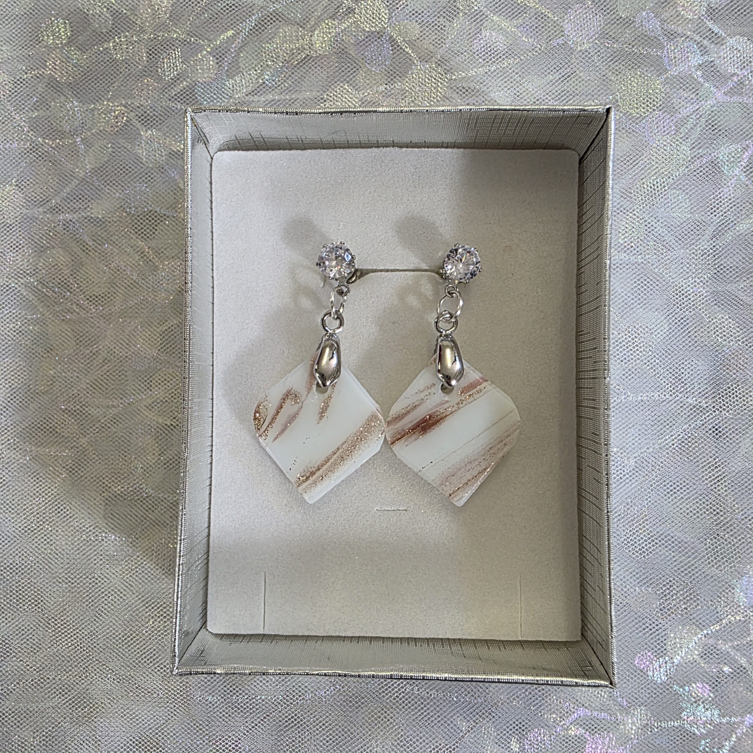 Valerie White Metallic Glass Studs - Image 5