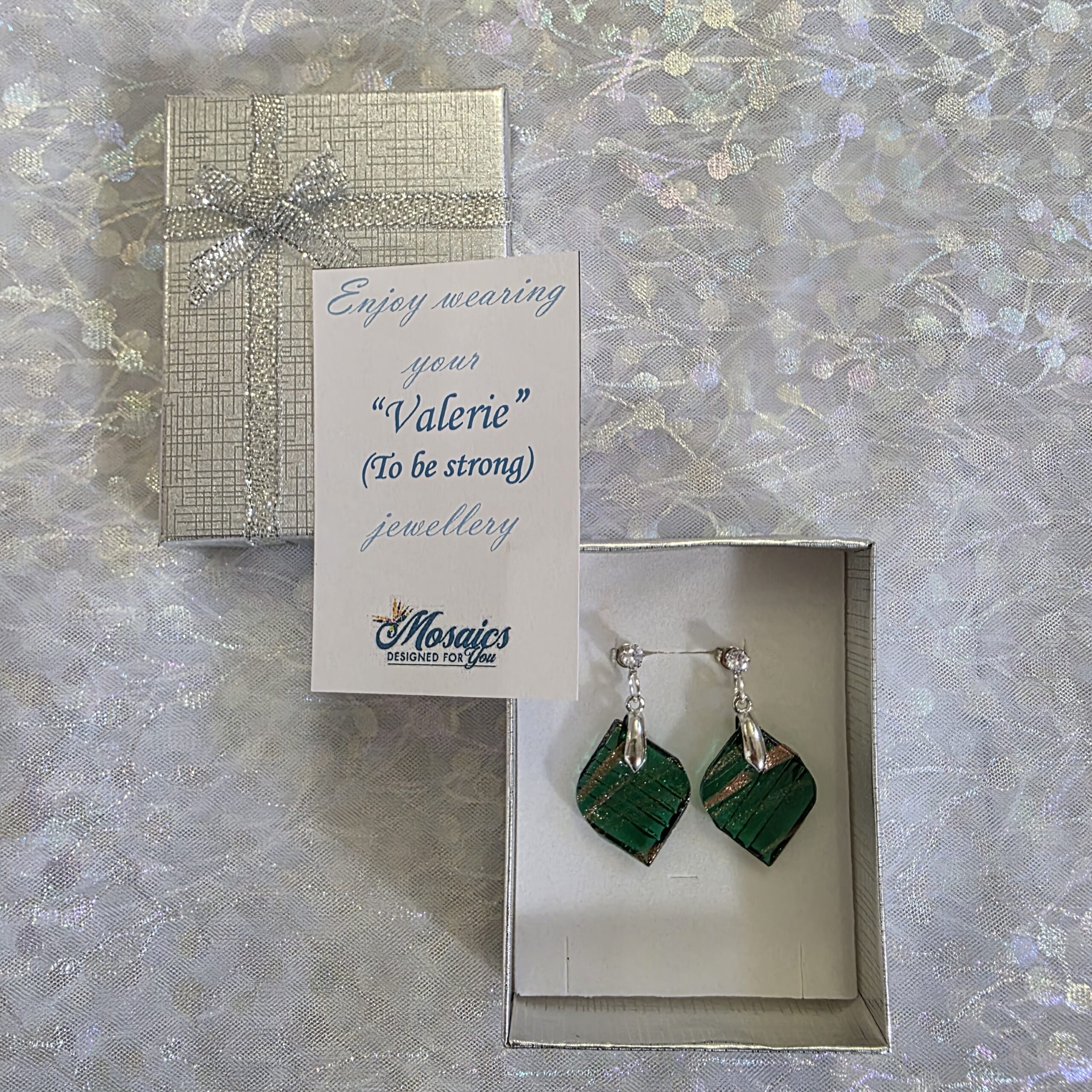Valerie Dark Green Metallic Glass Studs - Image 4
