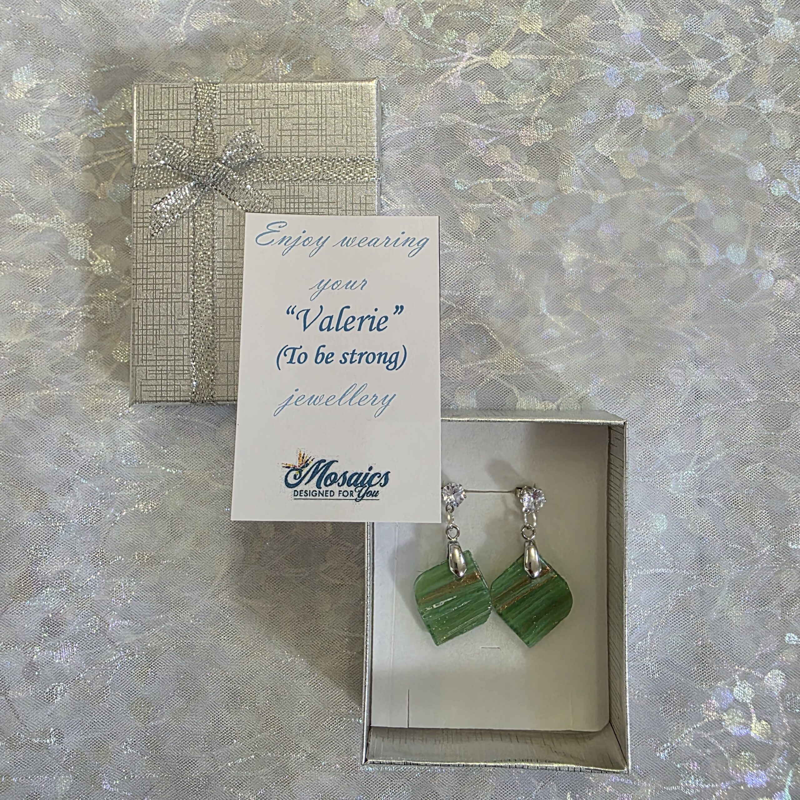 Valerie Light Green Metallic Glass Studs - Image 4
