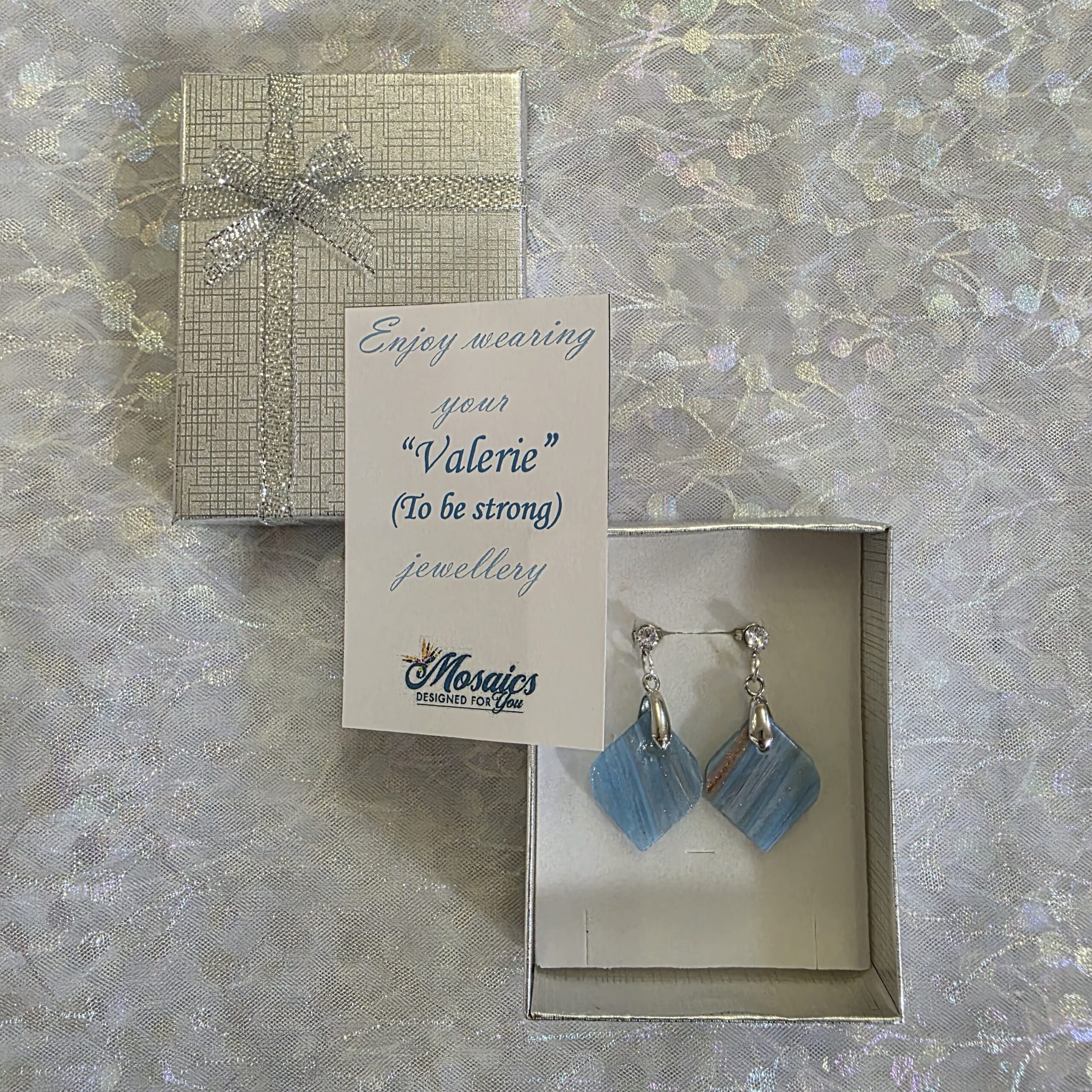 Valerie Pale Blue Metallic Glass Studs - Image 4