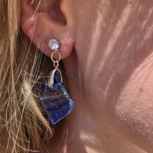 Valerie Navy Metallic Glass Studs