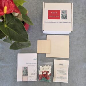 Coaster Mosaic Kit with Red, White and Teal tiles